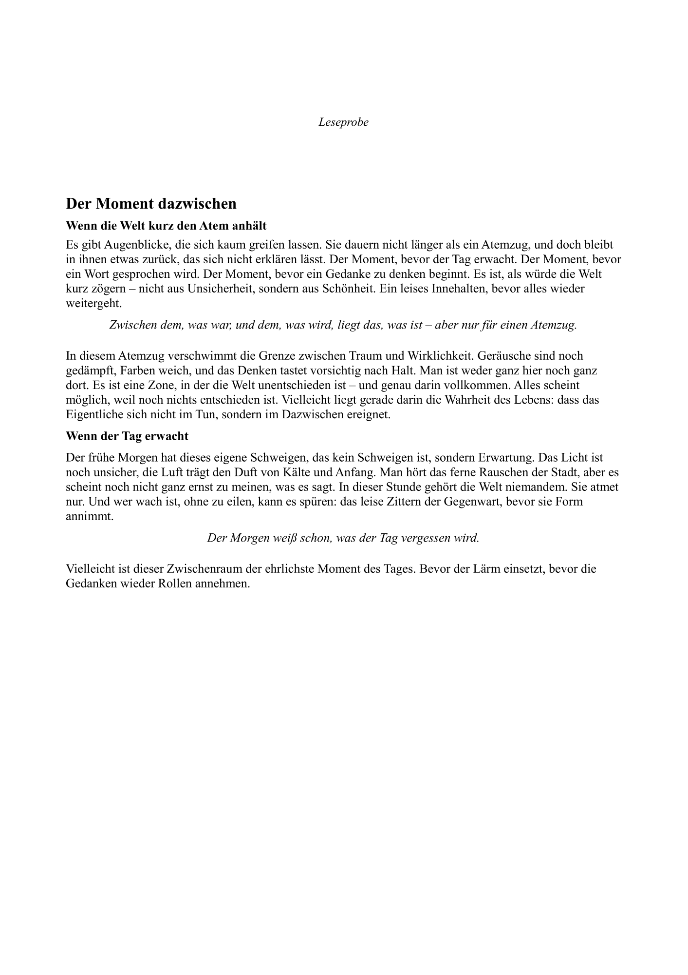 Leseprobe Universum – Seite 2 – Der Moment dazwischen
