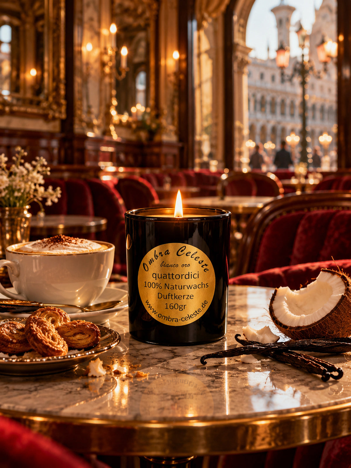 Duftkerze quattordici bianco oro in einem venezianischen Kaffeehaus