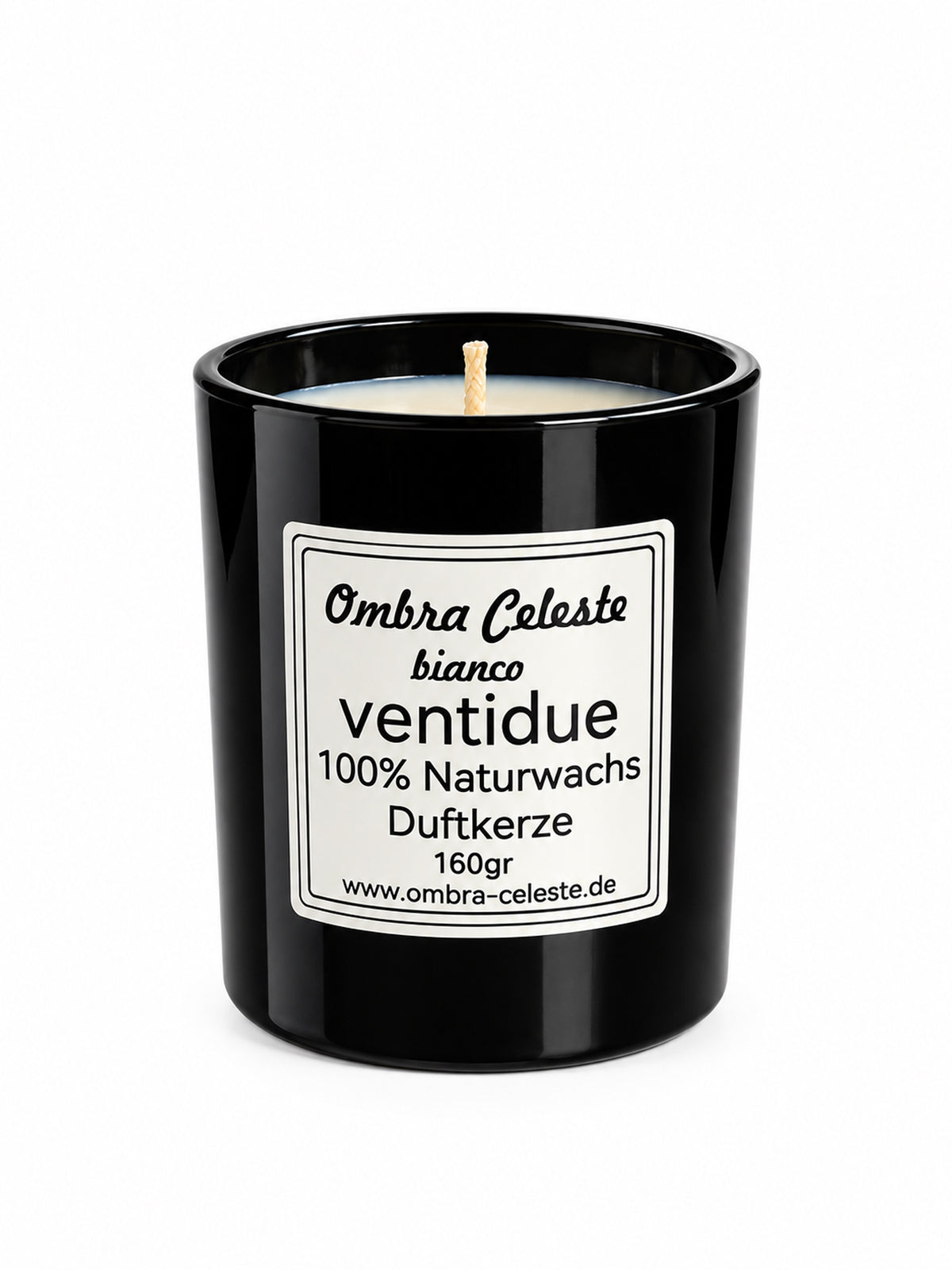 Duftkerze ventidue bianco von Ombra Celeste im schwarzen Glas