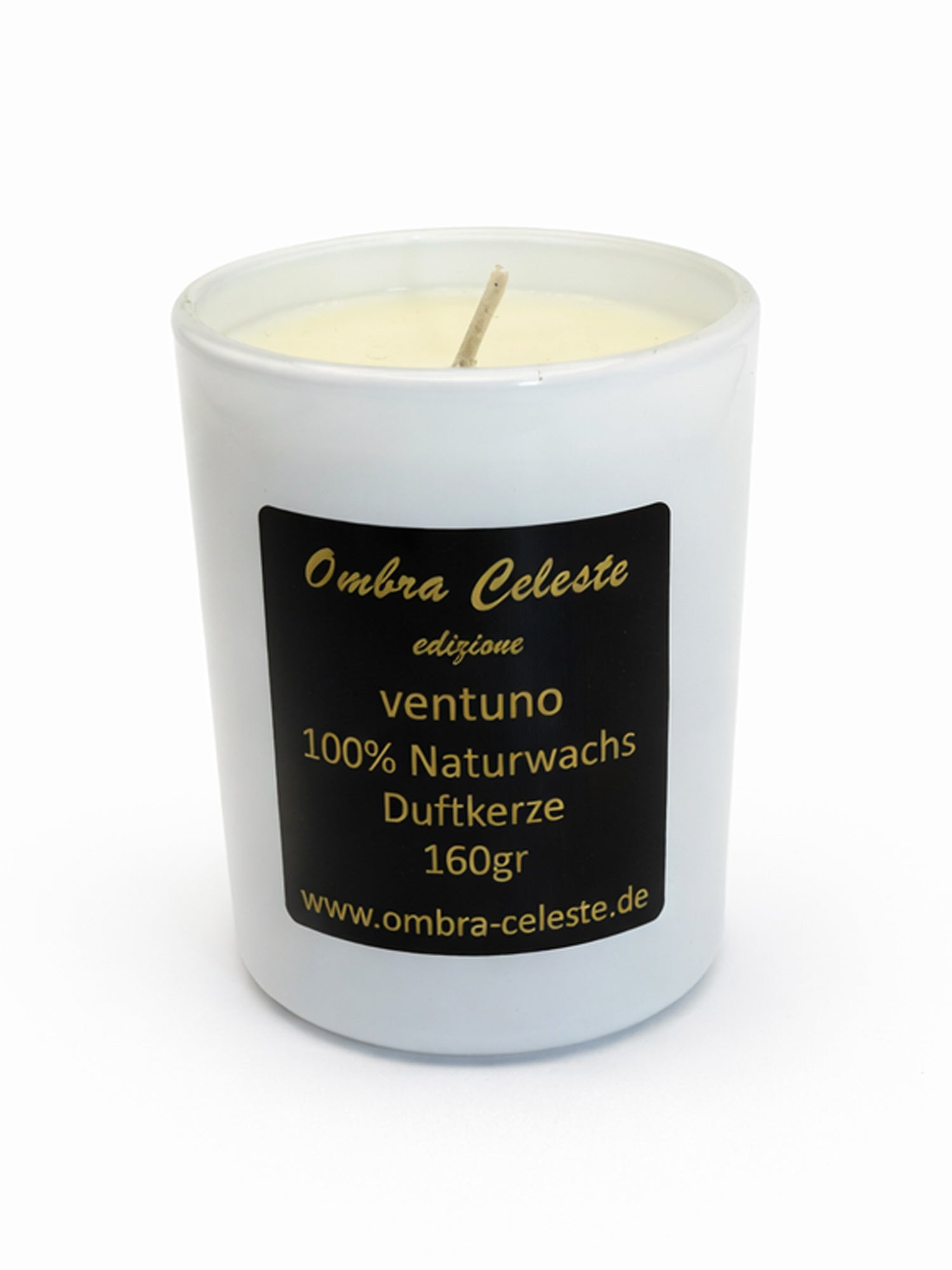 Ombra Celeste Duftkerze ventuno – Honig, Amber, Tabak, Patschuli – vegan 160g Sojawachs mit ätherischen Ölen.