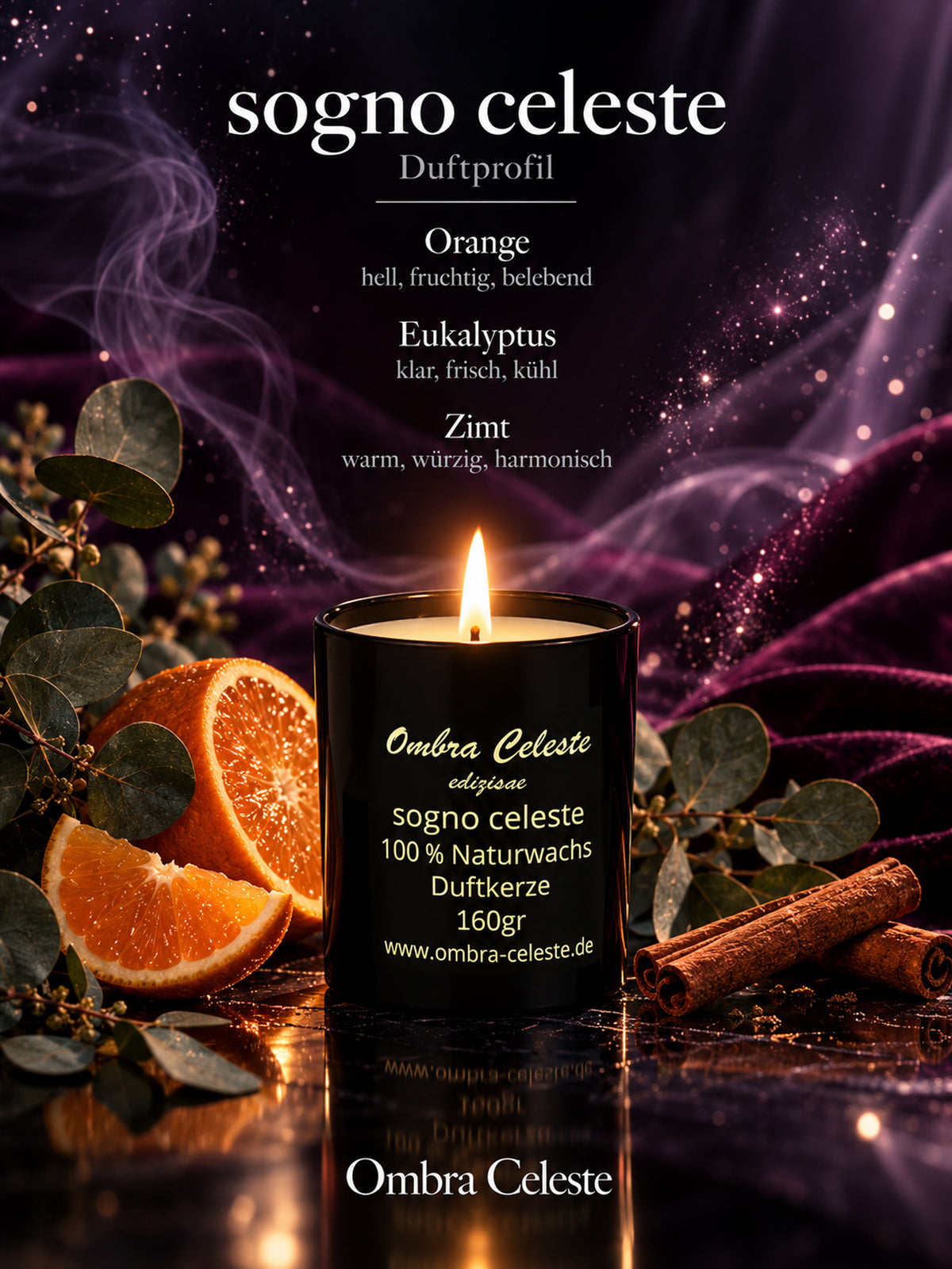 Duftnoten von sogno celeste: Orange, Eukalyptus, Zimt